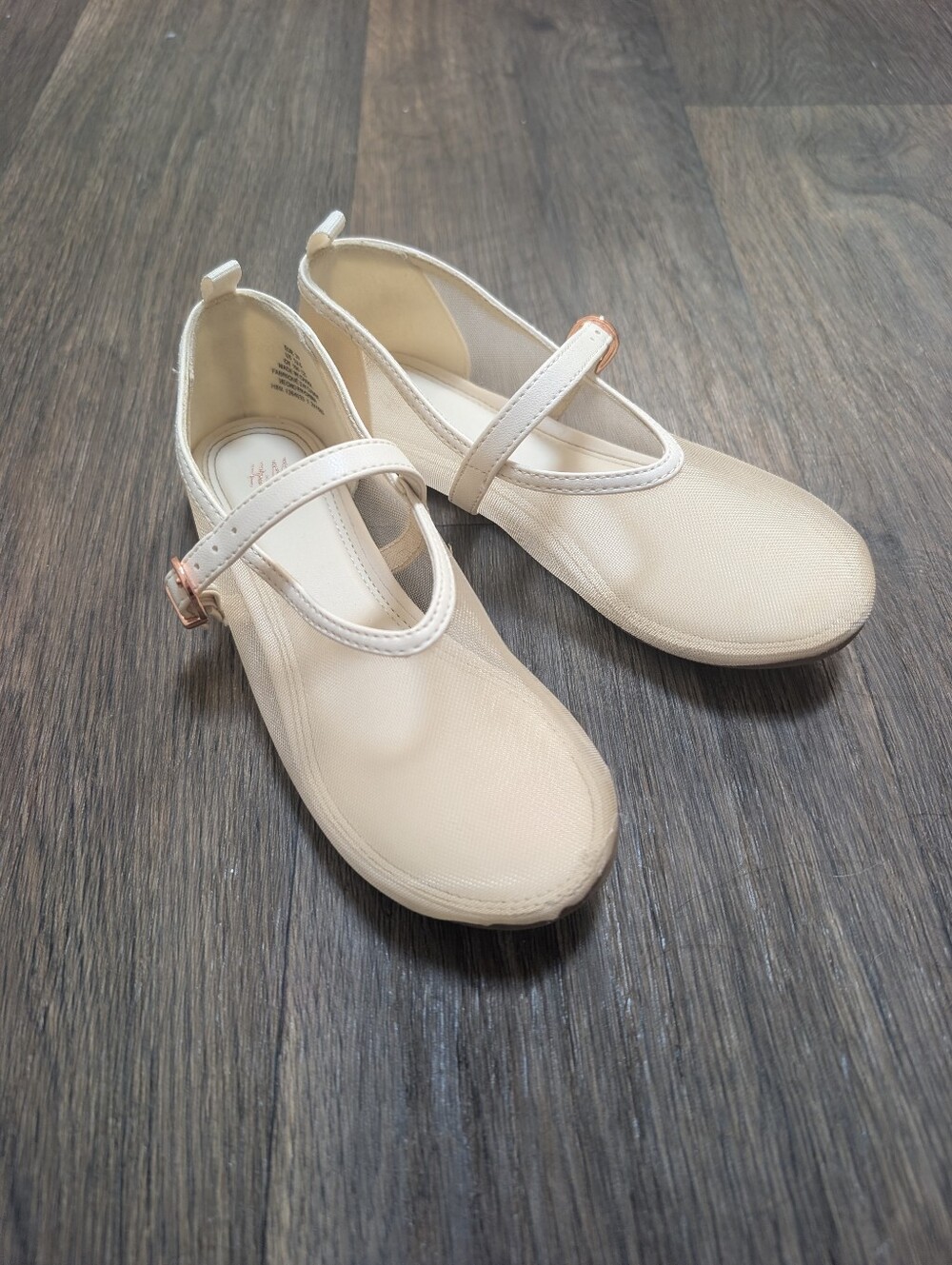 H&M Mesh Mary Janes Flats Girls Neutral Beige Size 13.5